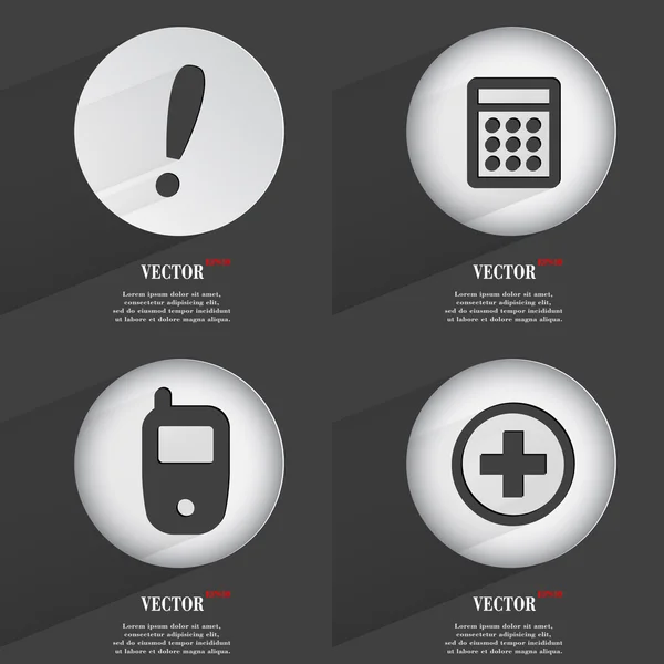 Set de 4 botones planos. Iconos con Sombras en Circular. Vector — Vector de stock