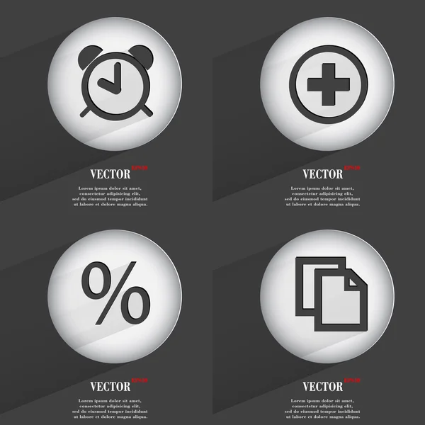 Set van 4 vlakke knoppen. pictogrammen met schaduwen op circulaire. vector — Stockvector