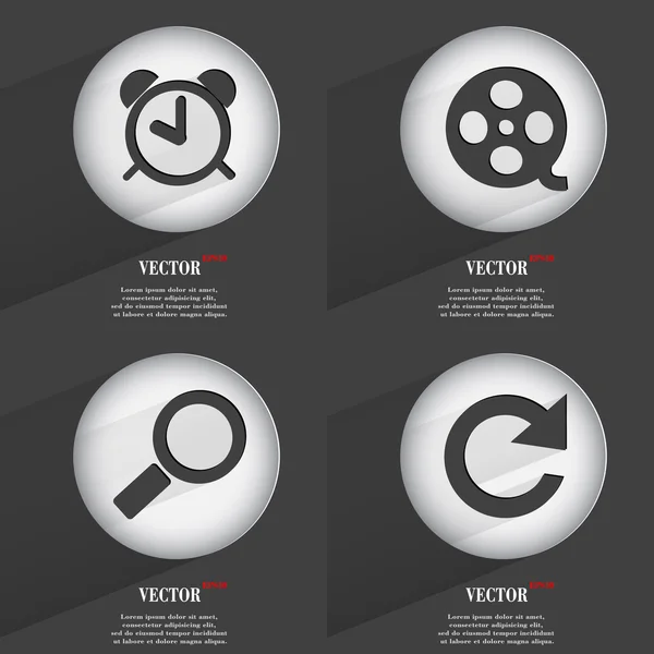 Uppsättning 4 platta knappar. ikoner med skuggor på cirkulär. vektor — Stock vektor