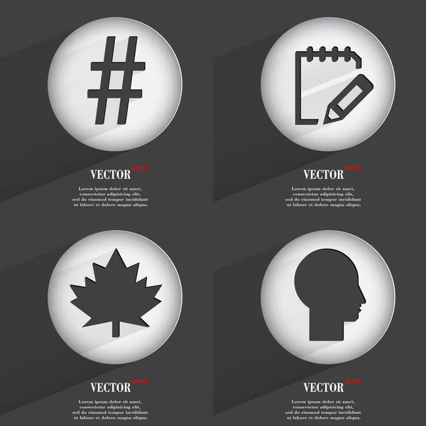 Set de 4 botones planos. Iconos con Sombras en Circular. Vector — Vector de stock