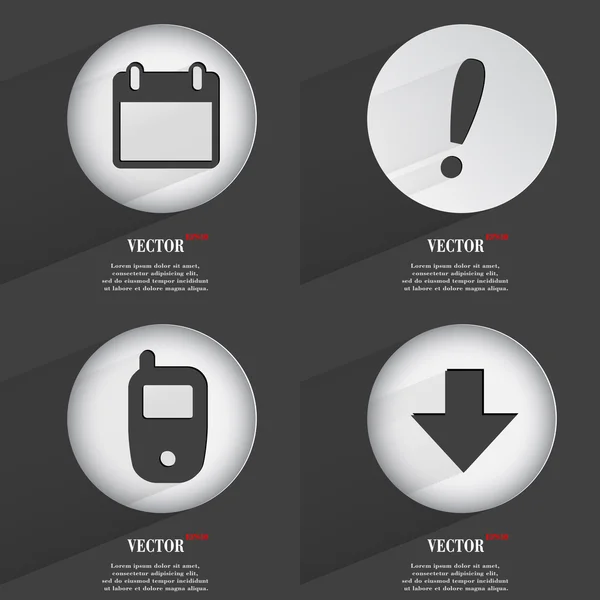 Set de 4 botones planos. Iconos con Sombras en Circular. Vector — Vector de stock