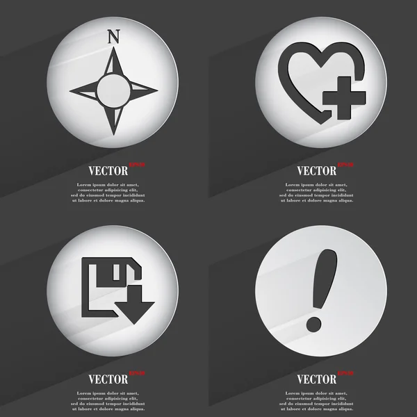 Set de 4 botones planos. Iconos con Sombras en Circular. Vector — Archivo Imágenes Vectoriales