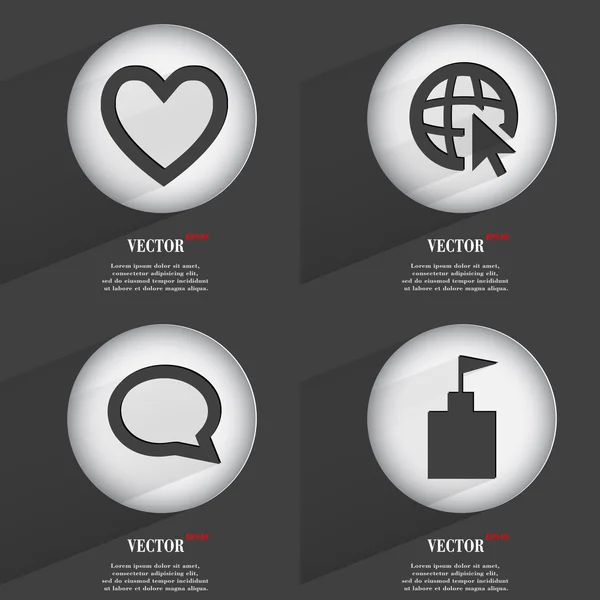 Set de 4 botones planos. Iconos con Sombras en Circular. Vector — Vector de stock