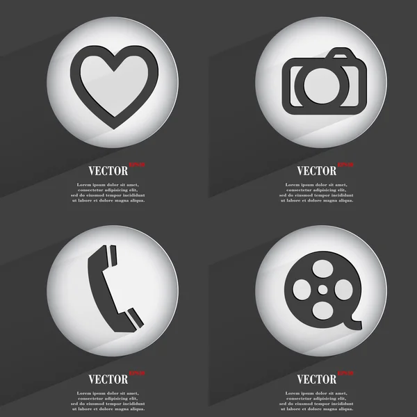 Set de 4 botones planos. Iconos con Sombras en Circular. Vector — Vector de stock