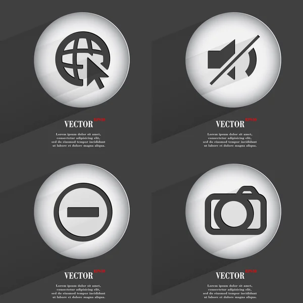 Set de 4 botones planos. Iconos con Sombras en Circular. Vector — Vector de stock