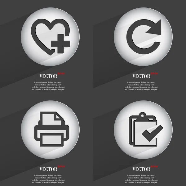 Set de 4 botones planos. Iconos con Sombras en Circular. Vector — Vector de stock