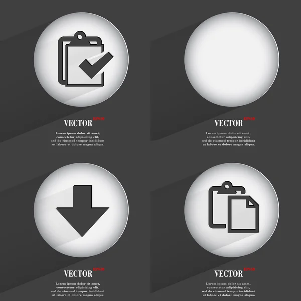 Set of 4 Flat Buttons. Icons with Shadows on Circular. Vector — Stock Vector