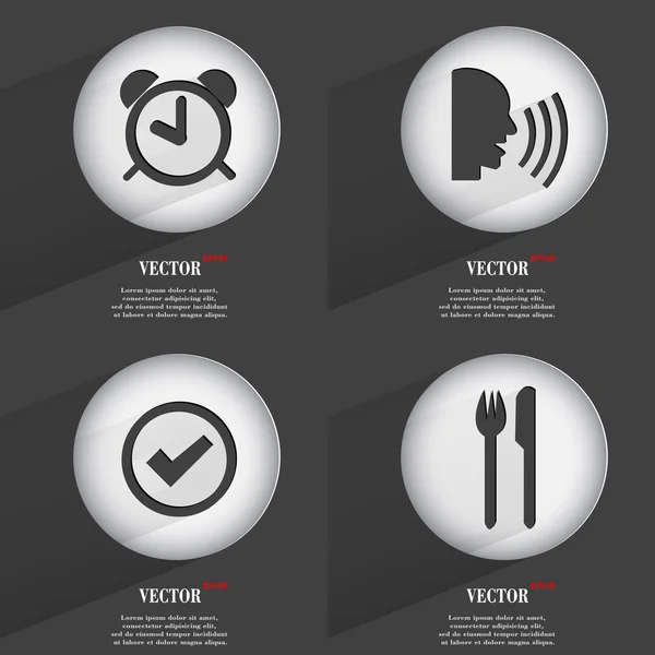 Set de 4 botones planos. Iconos con Sombras en Circular. Vector — Vector de stock