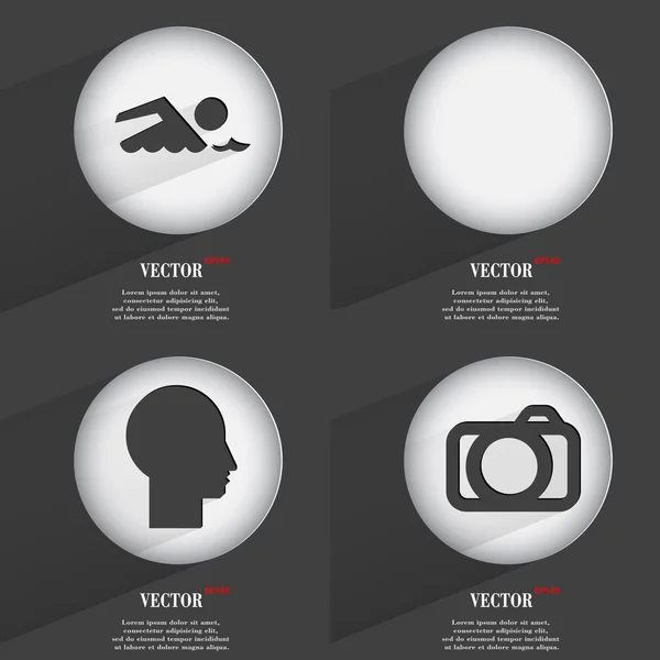 Set of 4 Flat Buttons. Icons with Shadows on Circular. Vector — Stock Vector