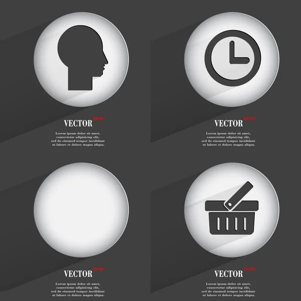 Set de 4 botones planos. Iconos con Sombras en Circular. Vector — Vector de stock