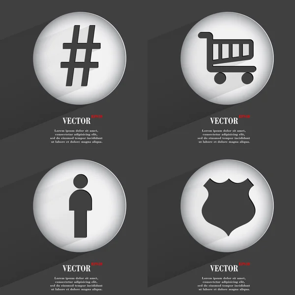 Set de 4 botones planos. Iconos con Sombras en Circular. Vector — Vector de stock