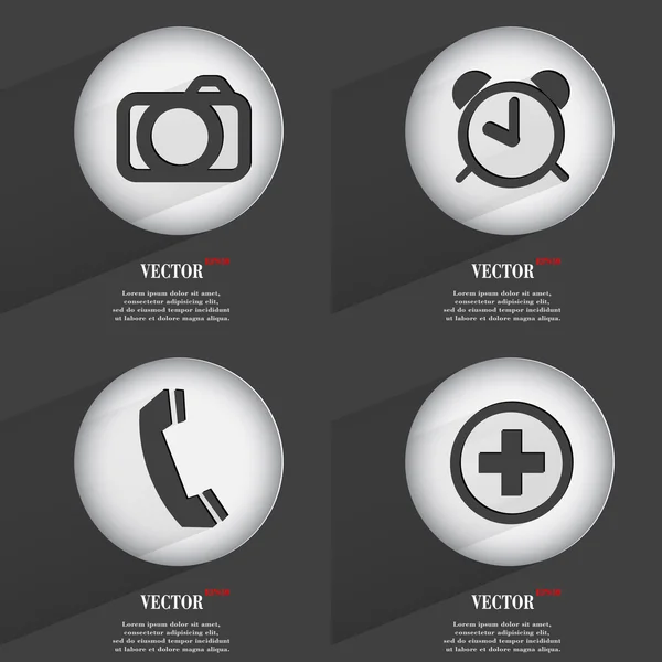 Set of 4 Flat Buttons. Icons with Shadows on Circular. Vector — Stock Vector