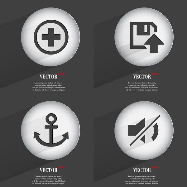 Set de 4 botones planos. Iconos con Sombras en Circular. Vector — Archivo Imágenes Vectoriales