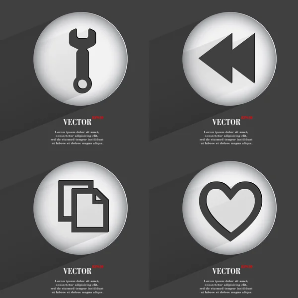 Set de 4 botones planos. Iconos con Sombras en Circular. Vector — Vector de stock