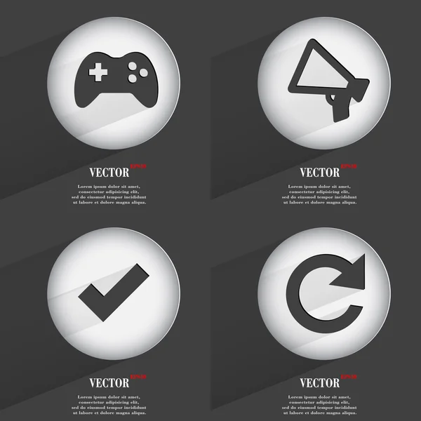 Set of 4 Flat Buttons. Icons with Shadows on Circular. Vector — Stock Vector