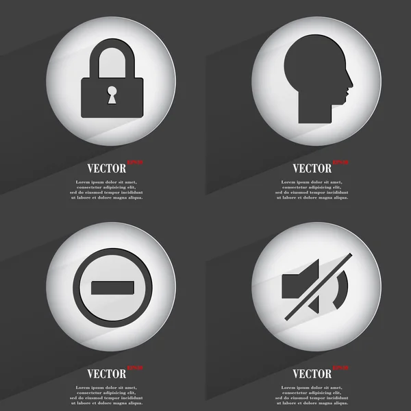 Set de 4 botones planos. Iconos con Sombras en Circular. Vector — Vector de stock