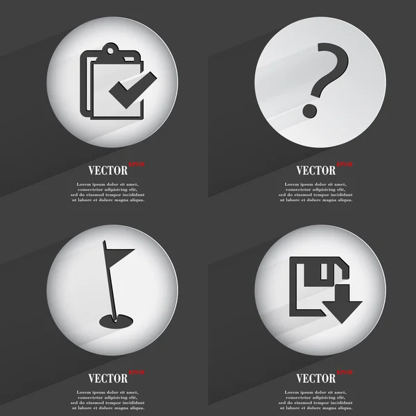 Set de 4 botones planos. Iconos con Sombras en Circular. Vector — Vector de stock