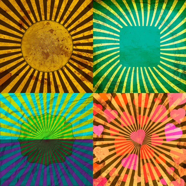 Set Vintage Colored Rays background. EPS10. Vector — Stock Vector