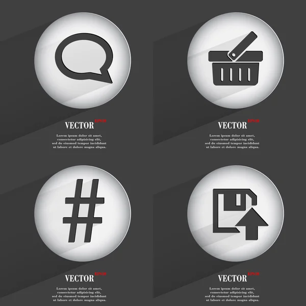 Set van trendy knoppen. pictogrammen met lange schaduw. vector — Stockvector