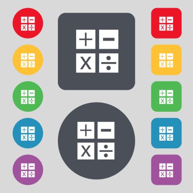 Çarpma, bölme, artı, simgesini matematik sembol matematik ayarla renk vektör düğmeleri