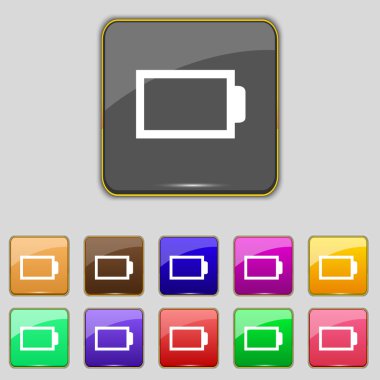 Pil boş işareti simgesi. Düşük elektrik sembolü. Renkli düğmeler kümesi. Vektör