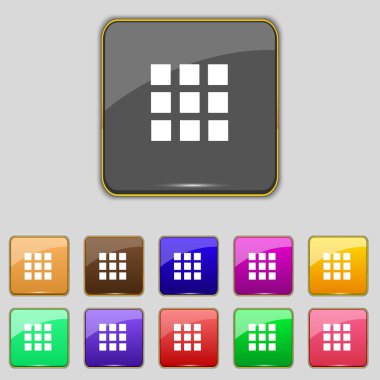 Liste işareti simgesi. İçerik görünümü seçeneği sembolü. Renkli düğmeler ayarlayın. Vektör