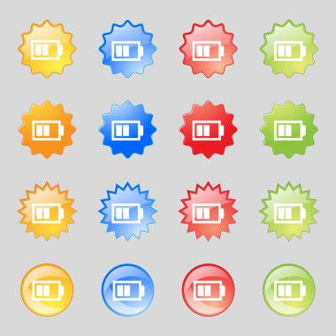 Pil yarım düzey işareti simgesi. Düşük elektrik sembolü. Renkli düğmeler kümesi. Vektör