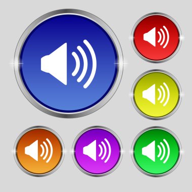 Speaker volume sign icon. Sound symbol. Set colour buttons. Vector clipart