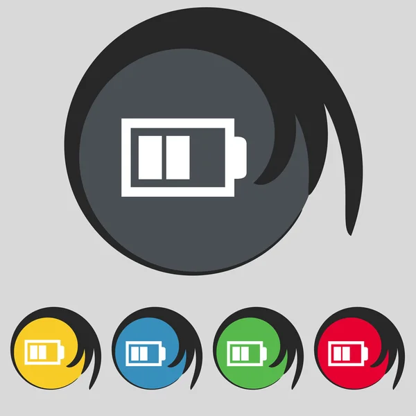 Batteria mezzo livello segno icona. Simbolo basso di elettricità. Set di bottoni a colori. Vettore — Vettoriale Stock