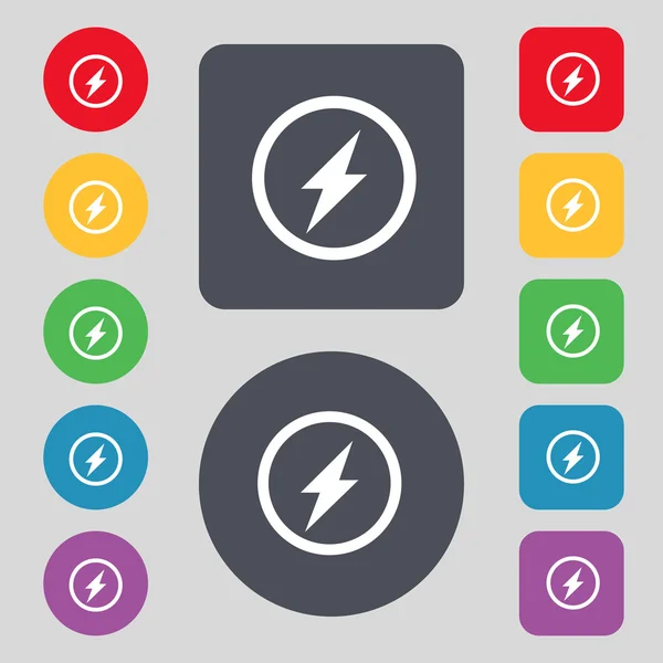 Photo flash sign icon. Lightning symbol. Set of colour buttons. Vector — Stock Vector