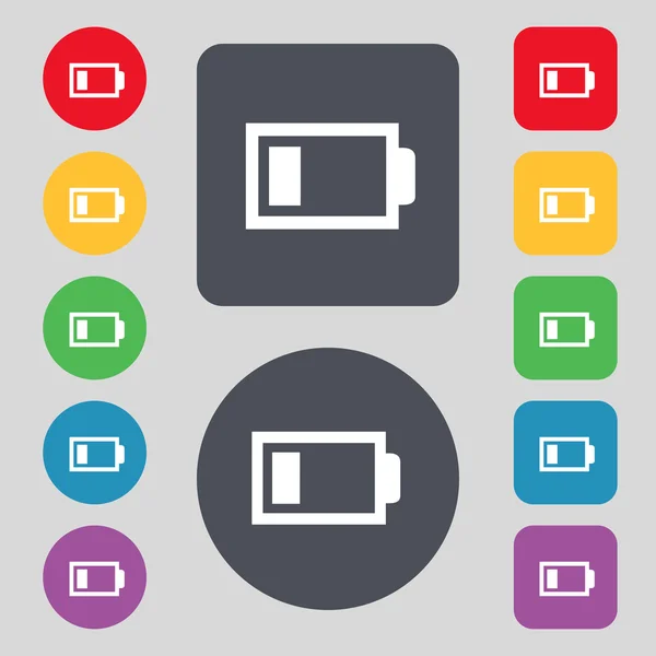 Battery low level sign icon. Electricity symbol. Set of colour buttons. Vector — Stock Vector