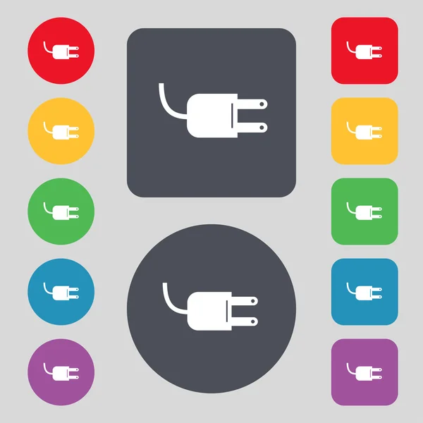 Electric plug sign icon. Power energy symbol. Set colour buttons. Vector — Stock Vector