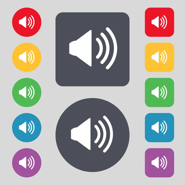 Speaker volume sign icon. Sound symbol. Set colour buttons. Vector — Stock Vector