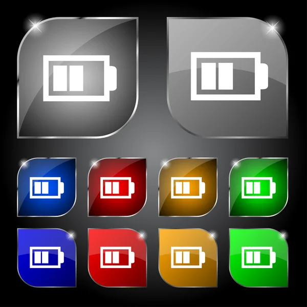 Halve niveau teken accupictogram. Lage elektriciteit symbool. Set kleur knoppen. Vector — Stockvector