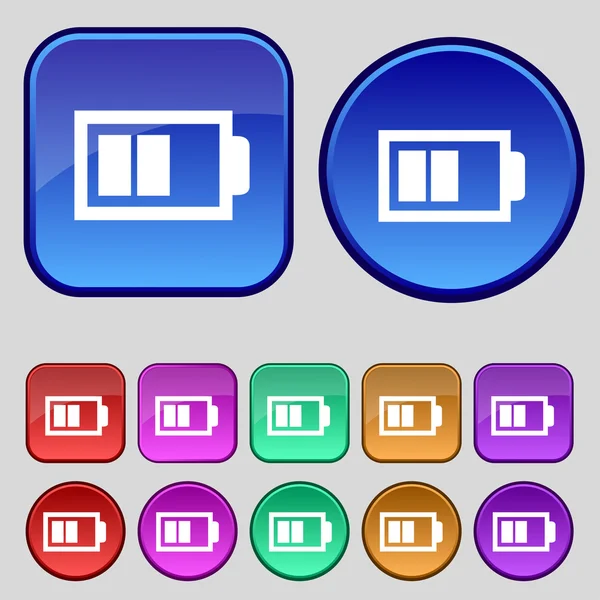 Battery half level sign icon. Low electricity symbol. Set of colour buttons. Vector — Stock Vector