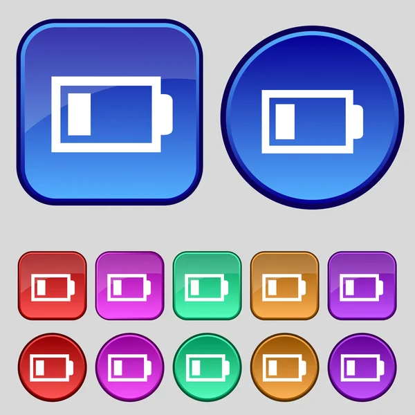 Icône de panneau de bas niveau de batterie. Symbole électrique. Ensemble de boutons de couleur. Vecteur — Image vectorielle