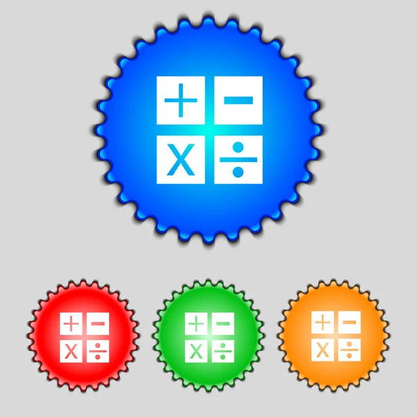 Multiplicación, división, más, menos icono Símbolo matemático Matemáticas Conjunto de botones de color Vector — Archivo Imágenes Vectoriales
