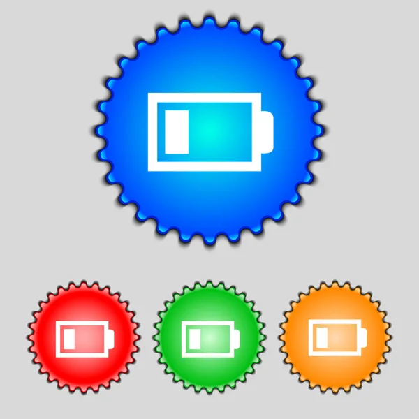 Icono de signo de bajo nivel de batería. Símbolo de electricidad. Conjunto de botones de color. Vector — Archivo Imágenes Vectoriales