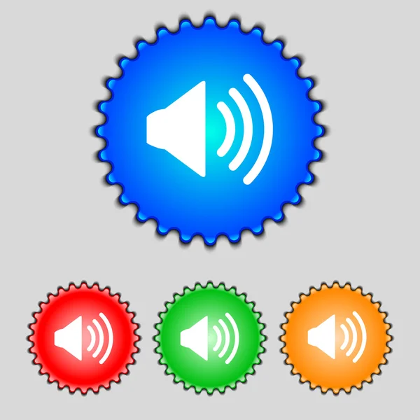 Speaker volume sign icon. Sound symbol. Set colour buttons. Vector — Stock Vector