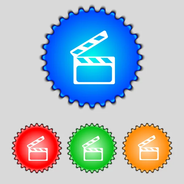 Cinema Clapper signo icono. Símbolo de cámara. Conjunto de botones de color. Vector — Vector de stock