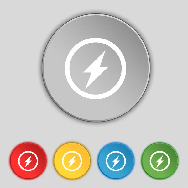 Photo flash sign icon. Lightning symbol. Set of colour buttons. Vector — Stock Vector