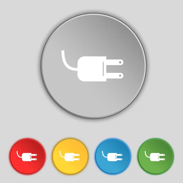 Wtyk elektryczny ikona znak. Moc energii symbol. Zestaw kolorowych przycisków. Wektor — Wektor stockowy