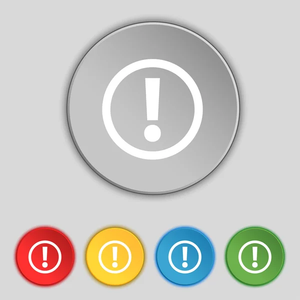 Attention sign icon. Exclamation mark. Hazard warning symbol. Set colour buttons Vector — Stock Vector