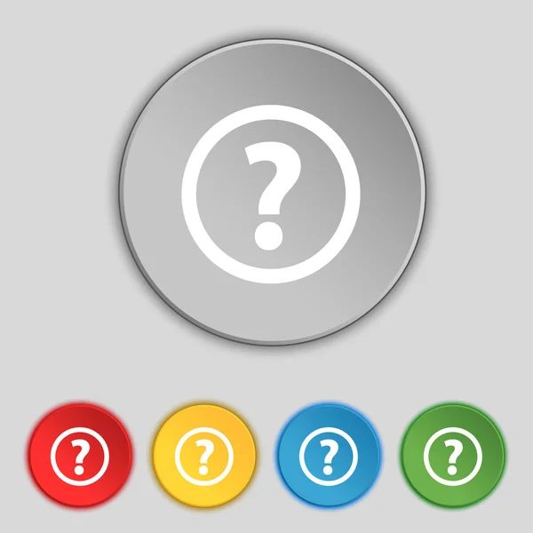 Icona del segno del punto interrogativo. Aiuto simbolo bolla discorso. FAQ Impostare i pulsanti di colore Vettore — Vettoriale Stock