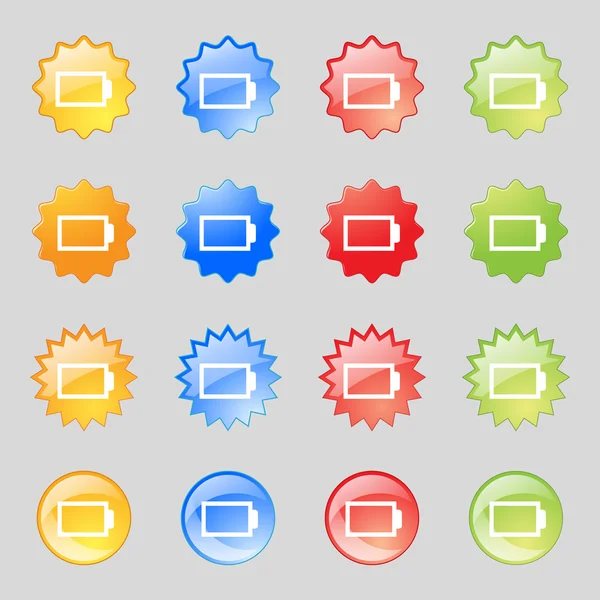 Battery empty sign icon. Low electricity symbol. Set of colour buttons. Vector — Stock Vector