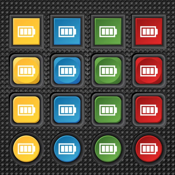 Pil tam olarak şarj işareti simgesi. Elektrik sembolü. Renkli düğmeler kümesi. Modern arayüz Web sitesi düğmesini vektör