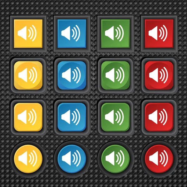 Speaker volume sign icon. Sound symbol. Set colour buttons. Vector — Stock Vector