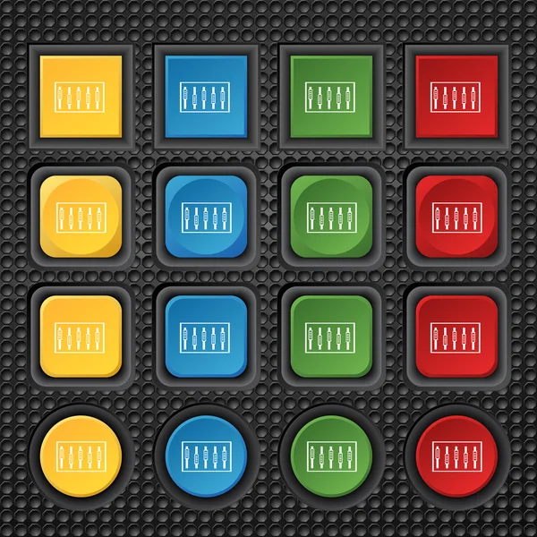 Dj console mix alças e botões, ícones de nível. Conjunto de botões de cor. Vetor — Vetor de Stock