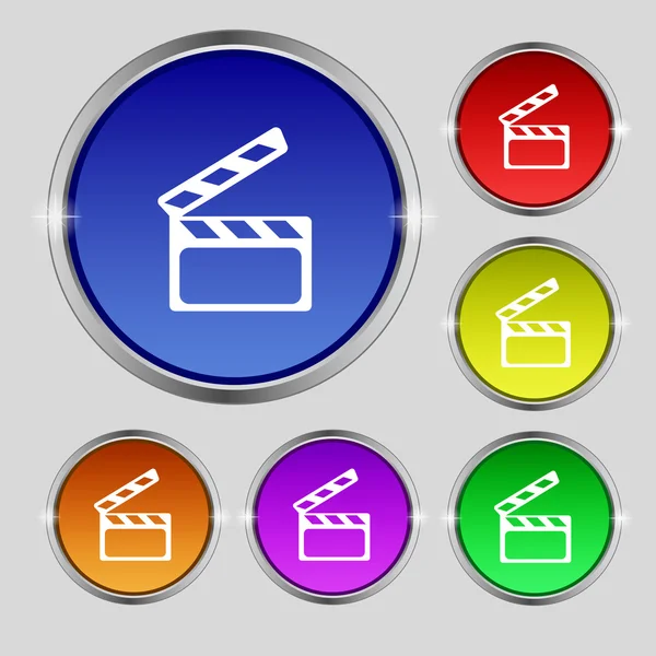 Cinema Clapper signo icono. Símbolo de cámara. Conjunto de botones de color. Vector — Archivo Imágenes Vectoriales