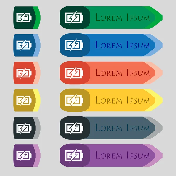 Batterij opladen teken pictogram. Bliksem symbool. Set kleur knoppen. Moderne interface website knop Vector — Stockvector